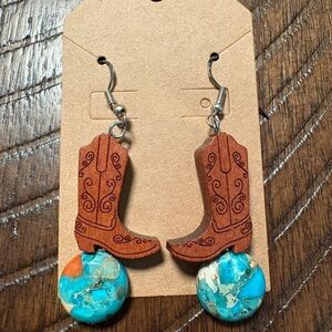 Cowboy Boot Earrings with Turquoise Accents